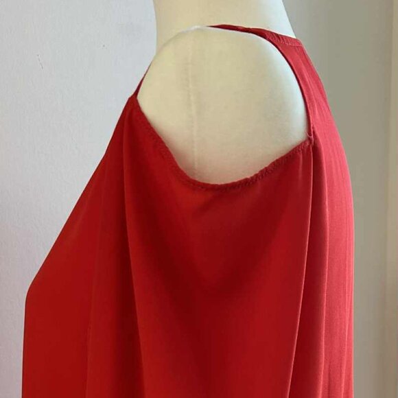 Joseph Ribkoff Vibrant Red Chiffon Cold-Shoulder V-Neck Blouse – US 4 - Picture 5 of 11